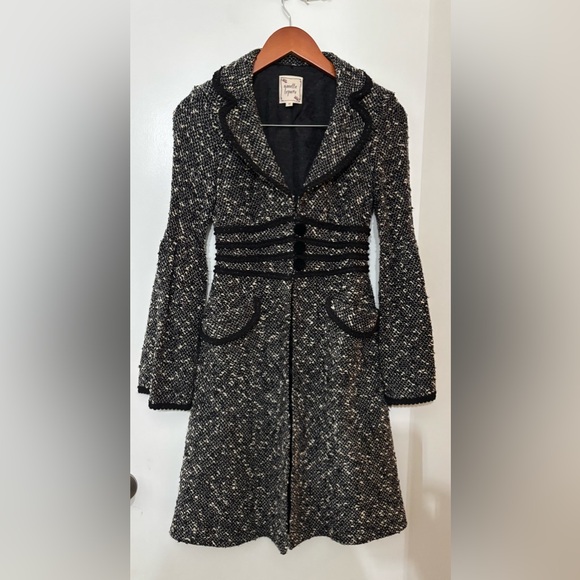 Vintage Nanette Lepore Black & White Pebble Tweed Duster Coat Size XS - Picture 1 of 14